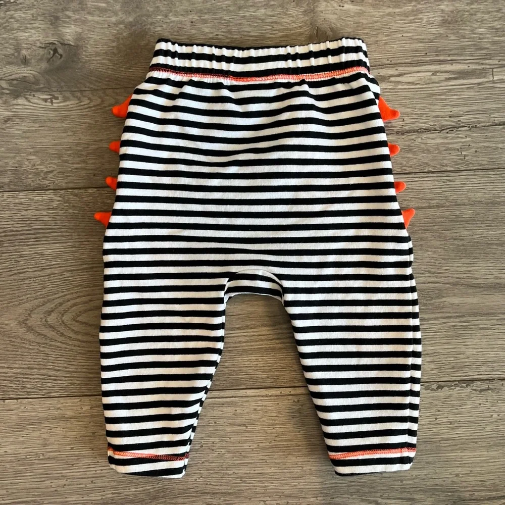 Cat & Jack Baby Boy Striped Dinosaur Pants with Pocket Black White Orange 6-9 M